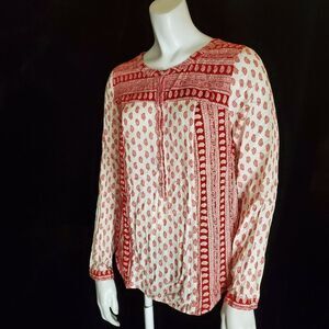 Lucky Brand Red & White Paisley Blouse (S)